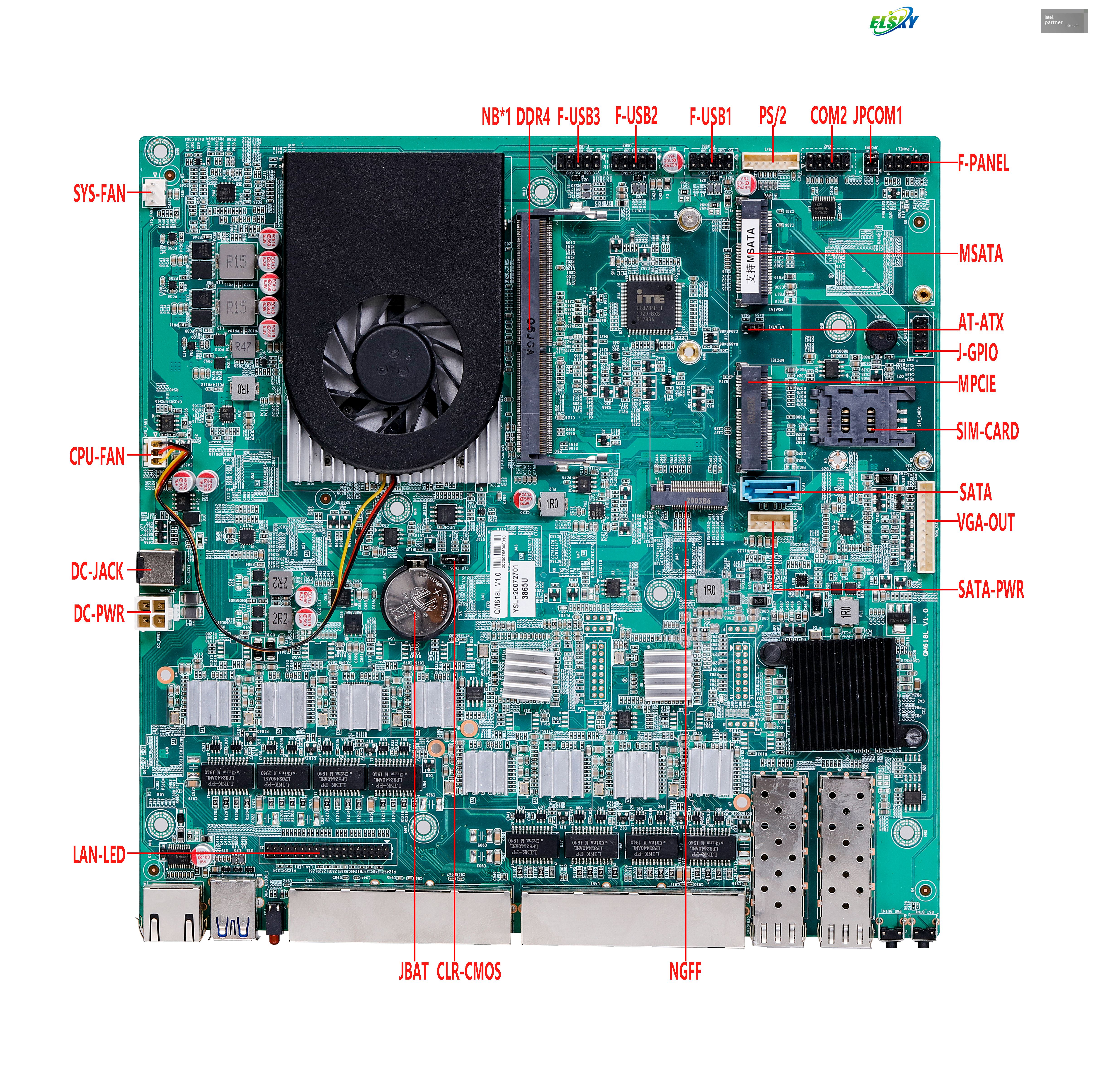 Placa-m&atilde;e com fibra LAN 8 * RJ45-LAN com CPU Intel 6&ordf;/7&ordf; gera&ccedil;&atilde;o I3-6100U/7100U I5-6200U/7200U I7-6500U/7500U