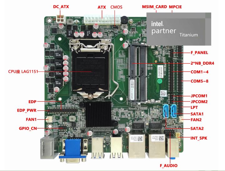 Carte m&egrave;re Intel avec processeur Intel LGA 1151 6e/7e/8e/9e I3 I5 I7 2 * RJ45-LAN 12 * Ports COM DDR4 64 Go
